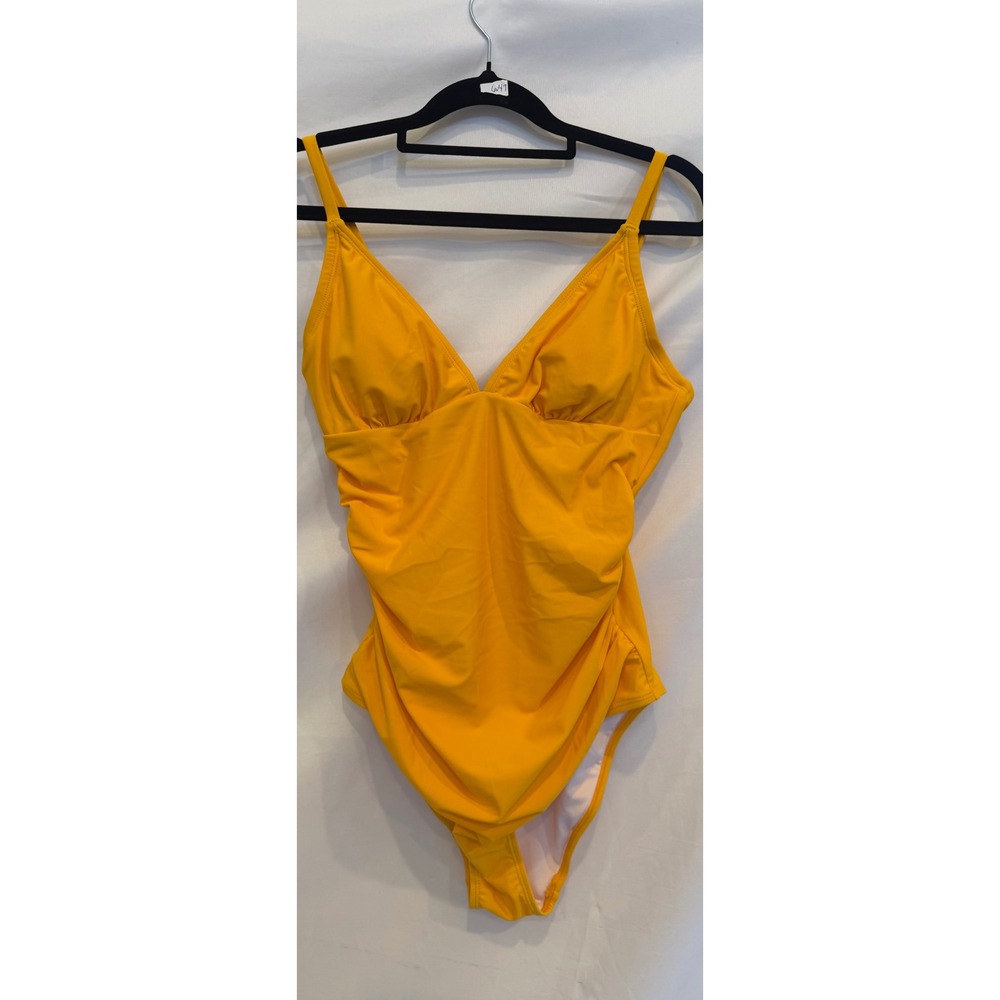 Cupshe Women Yellow Ruched V-Neck 1 Piece Swimsuit Adjustable Straps Size M NEW